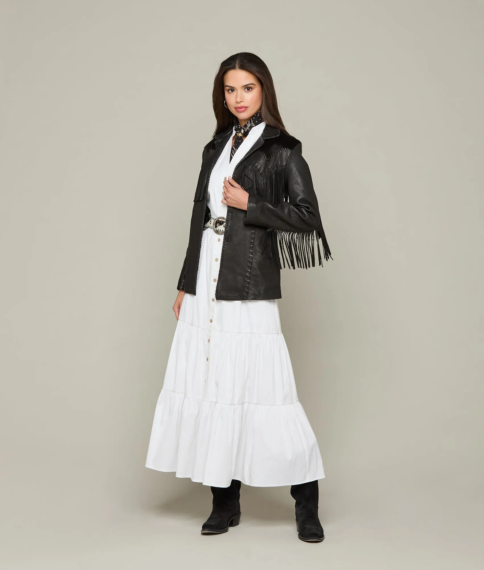 Hair-On Yoke Fringe Jacket :: Black