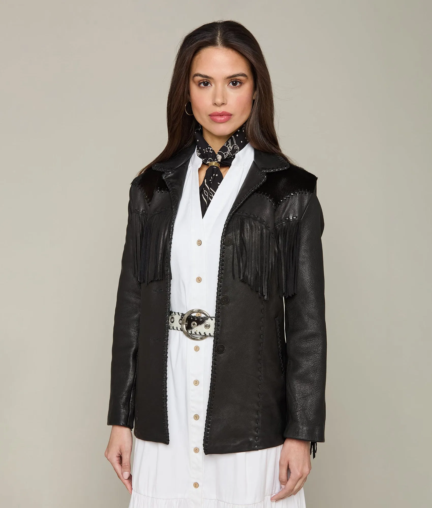 Hair-On Yoke Fringe Jacket :: Black