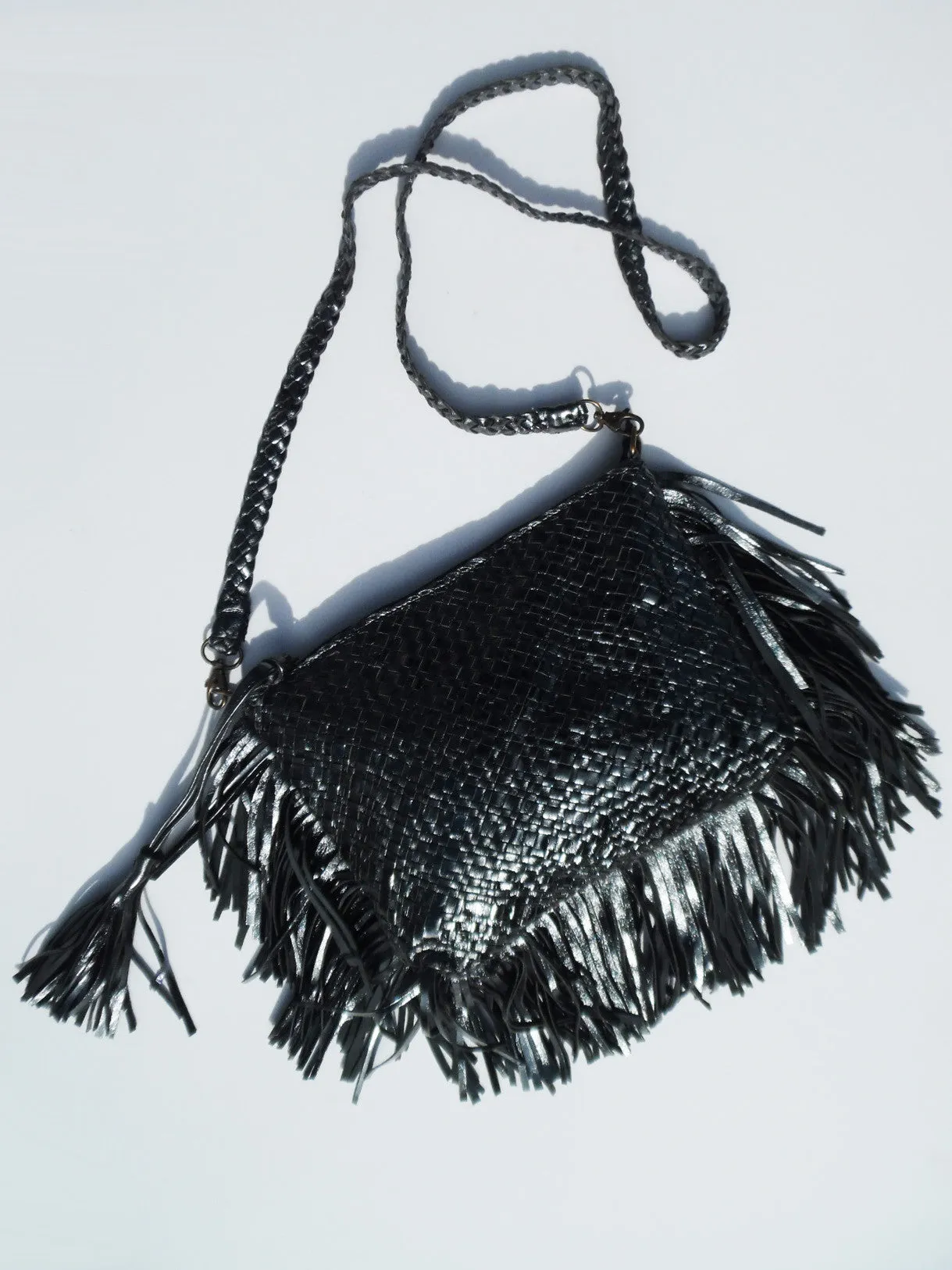 Hand Woven Leather Clutch With Fringe And Tassel - Crossbody Strap