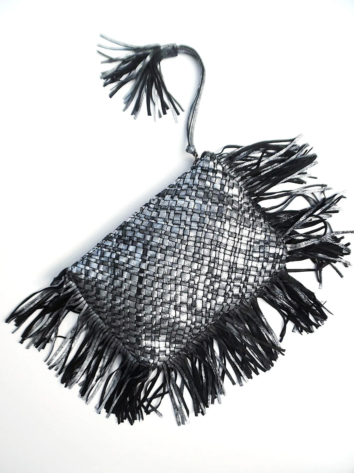 Hand Woven Leather Clutch With Fringe And Tassel - Crossbody Strap