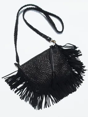 Hand Woven Leather Clutch With Fringe And Tassel - Crossbody Strap