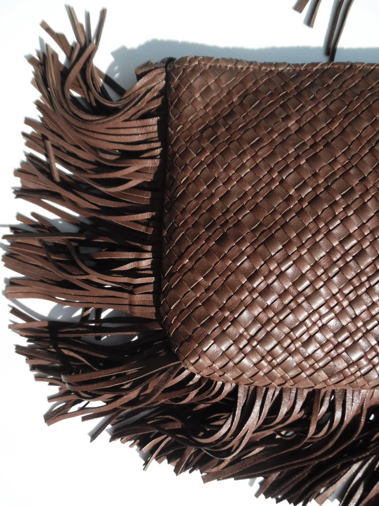 Hand Woven Leather Clutch With Fringe And Tassel - Crossbody Strap