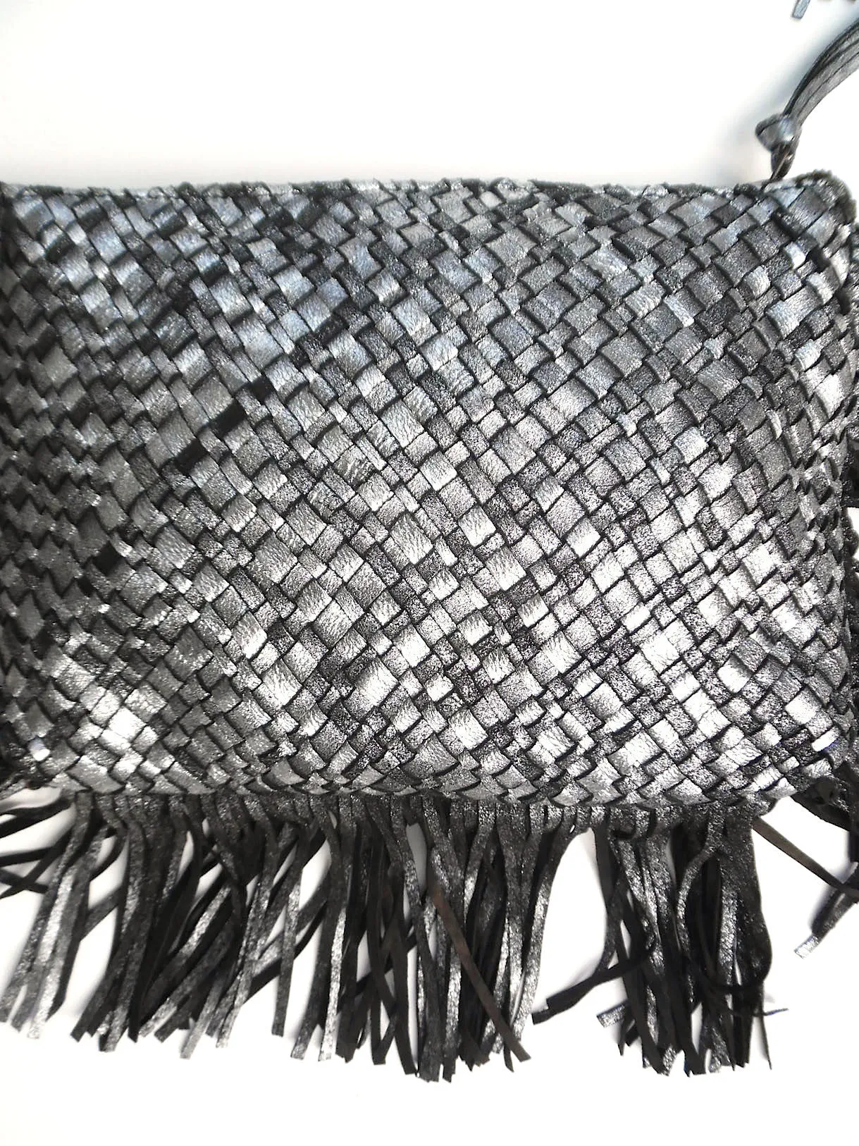 Hand Woven Leather Clutch With Fringe And Tassel - Crossbody Strap