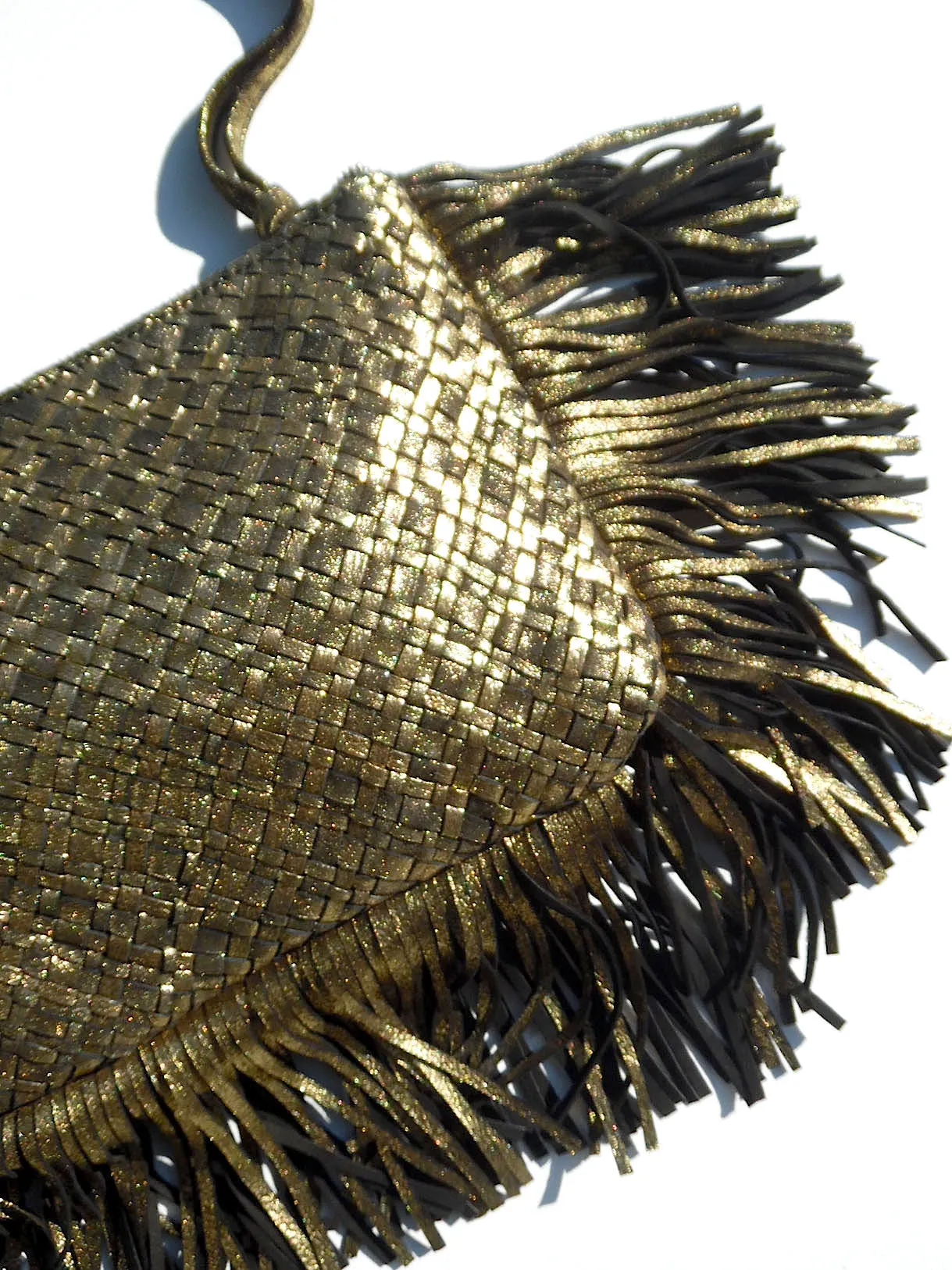 Hand Woven Leather Clutch With Fringe And Tassel - Crossbody Strap