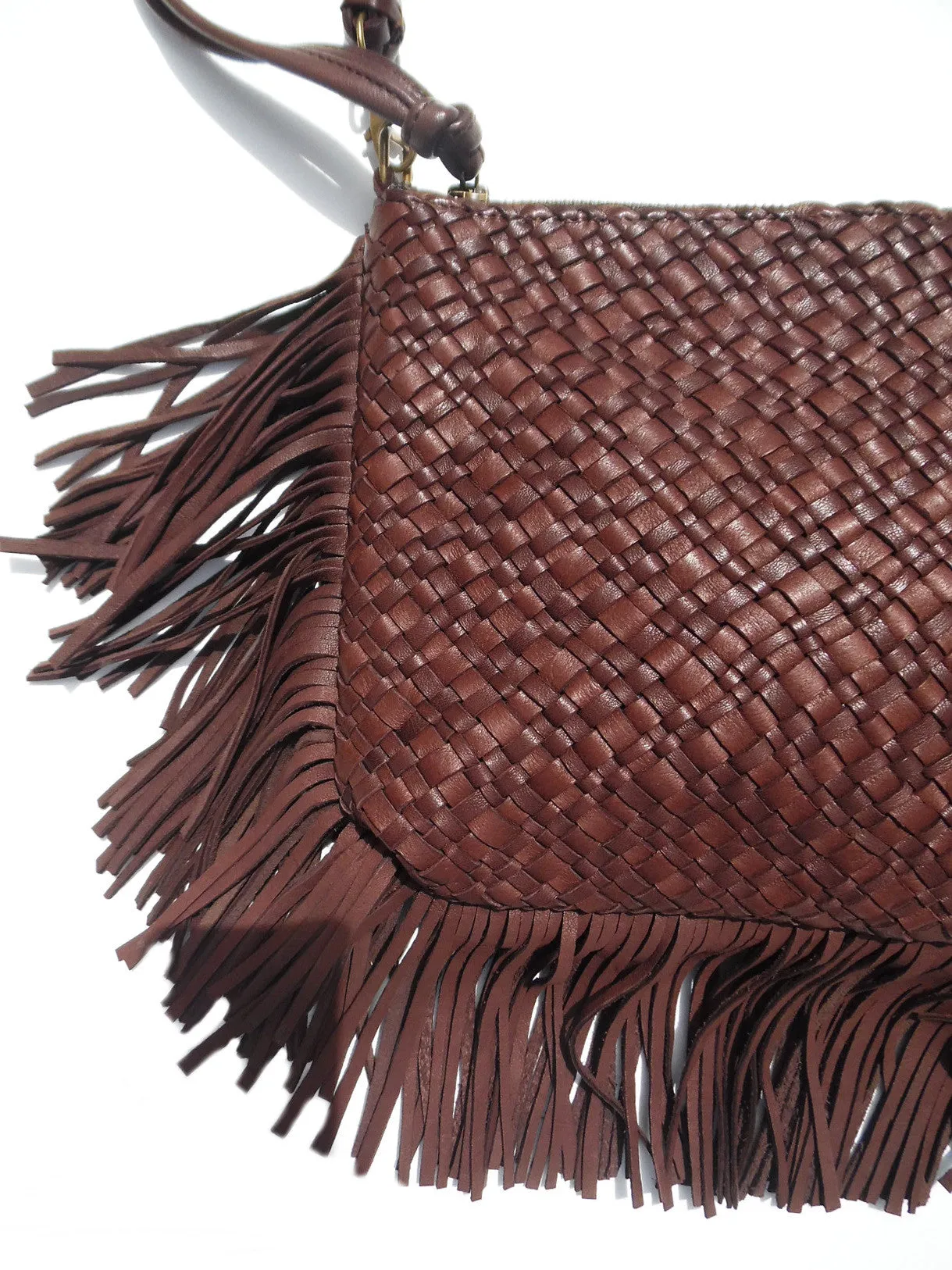 Hand Woven Leather Clutch With Fringe And Tassel - Crossbody Strap