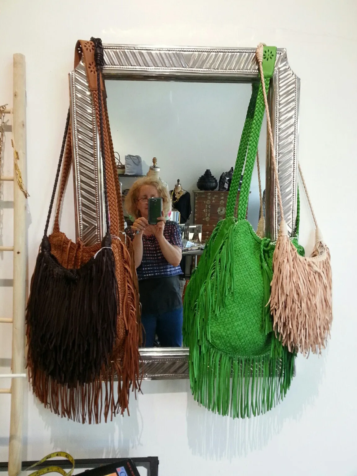 Hand Woven Leather Clutch With Fringe And Tassel