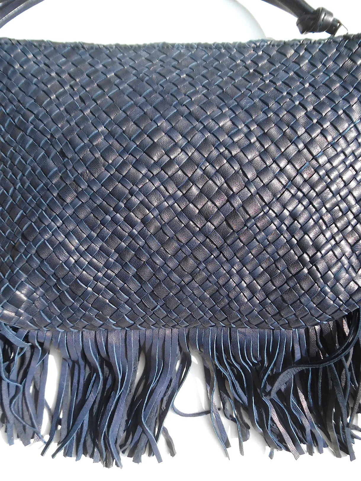 Hand Woven Leather Clutch With Fringe And Tassel