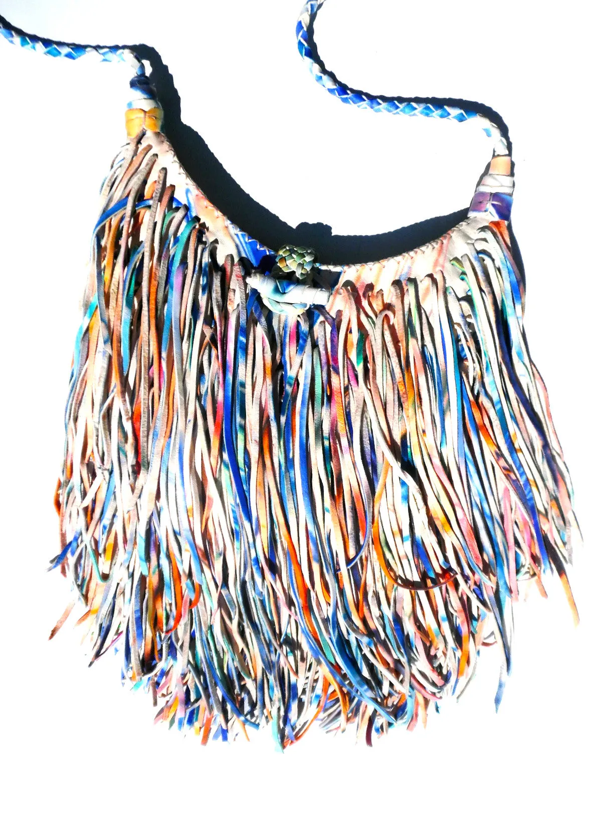 Hand Woven Leather Clutch With Fringe And Tassel