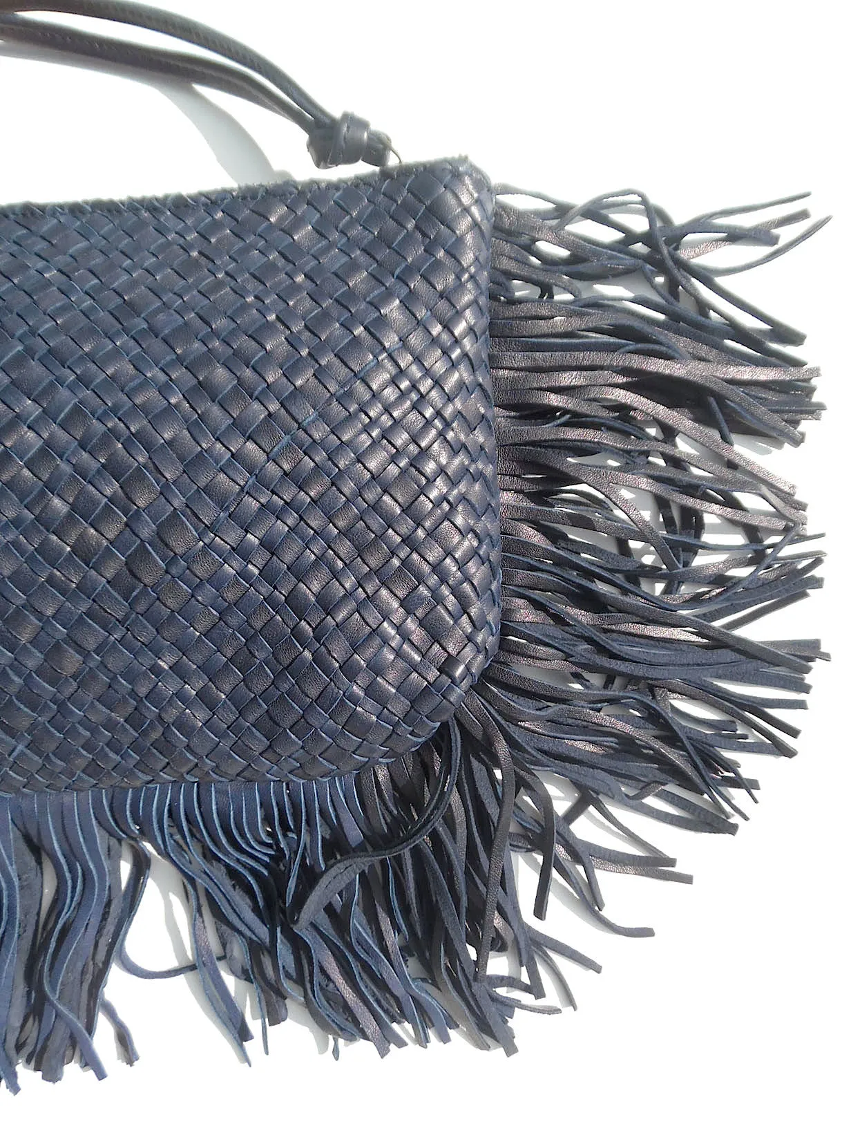 Hand Woven Leather Clutch With Fringe And Tassel