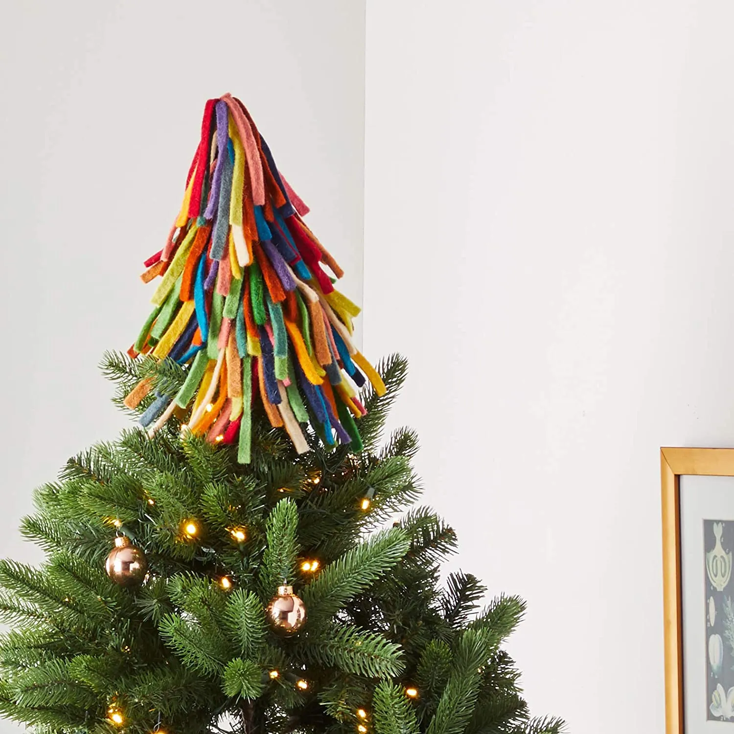 Handmade Hand Felted Wool Tree Topper - Multicolor Fringe