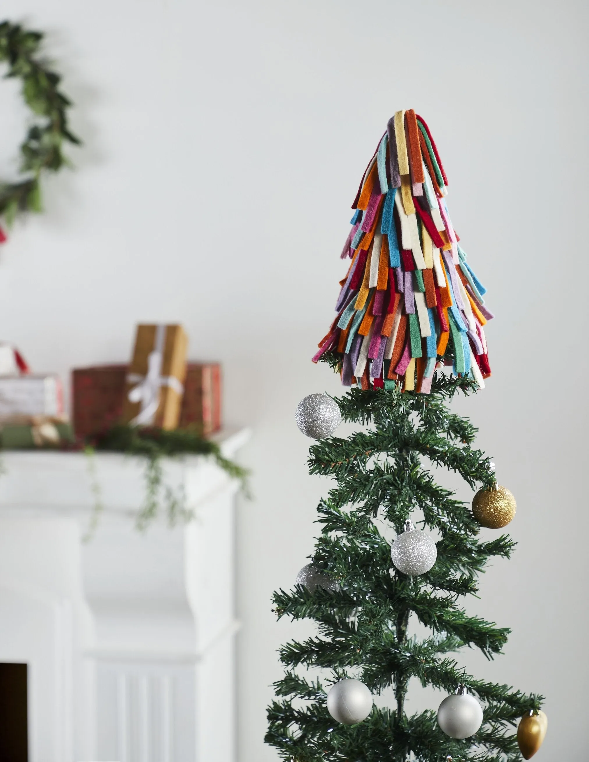 Handmade Hand Felted Wool Tree Topper - Multicolor Fringe