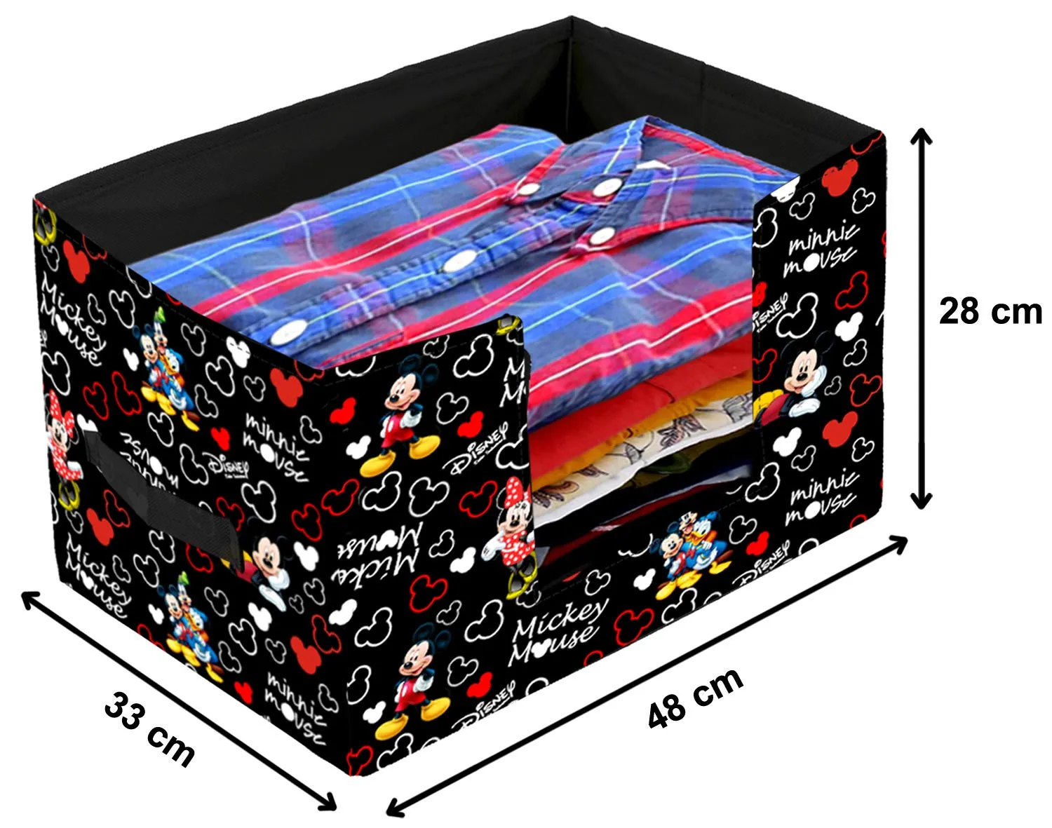 Heart Home Disney Mickey Print Non-Woven Fabric Foldable Cloth Storage Boxes Organizer for Wardrobe With Handle (Black)-HHEART16089