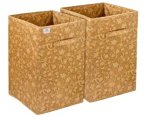 Heart Home Metallic Flower Printed Non-Woven Foldable Large Laundry basket/Hamper With Handles- Pack of 2 (Brown)-HS43HEARTH25858