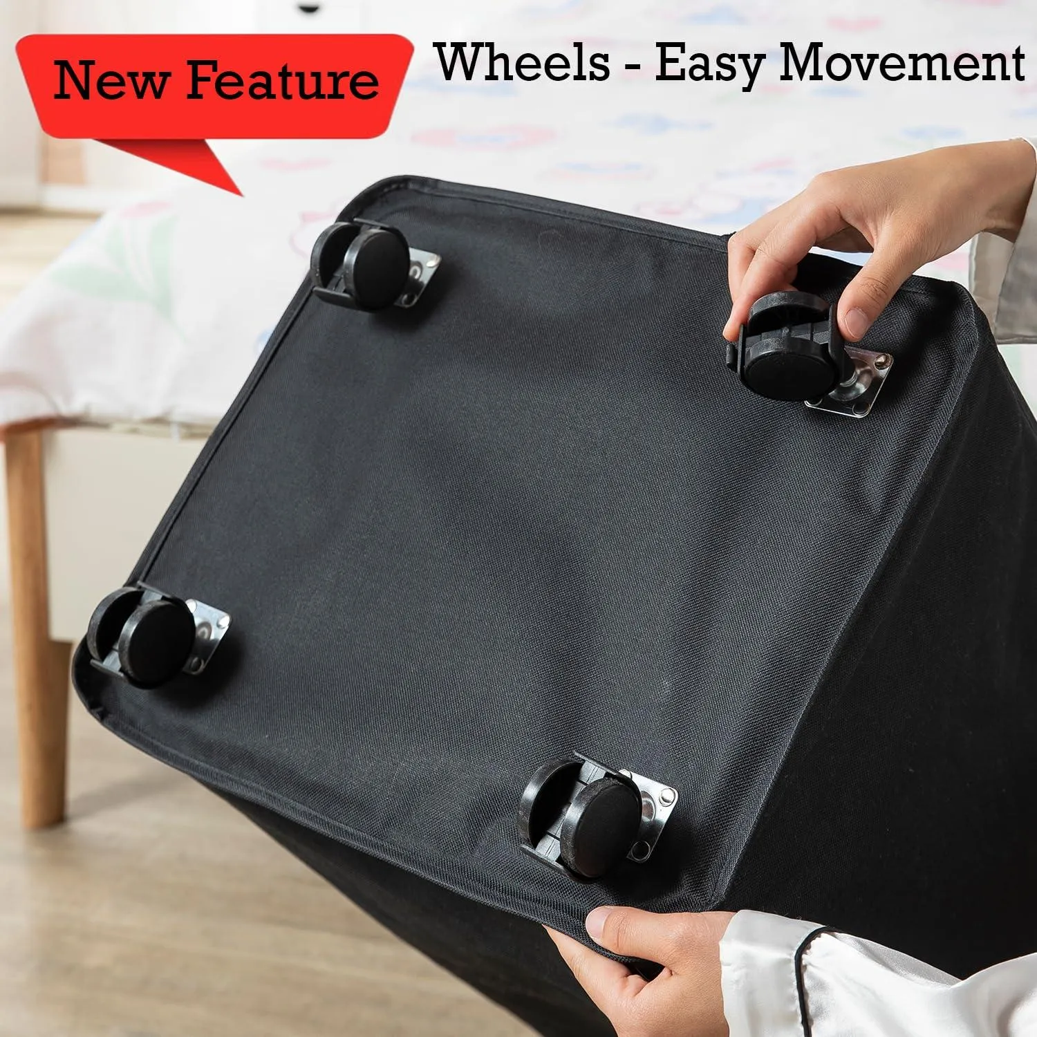 HOKIPO Foldable Laundry Hamper with Wheels, Black