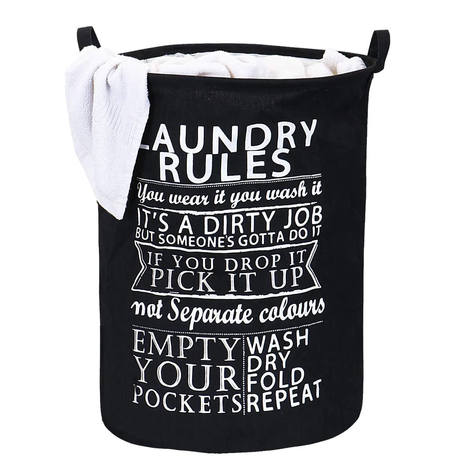 HOKIPO Folding Laundry Cotton Basket With Lid - Large 63 Ltr, Black