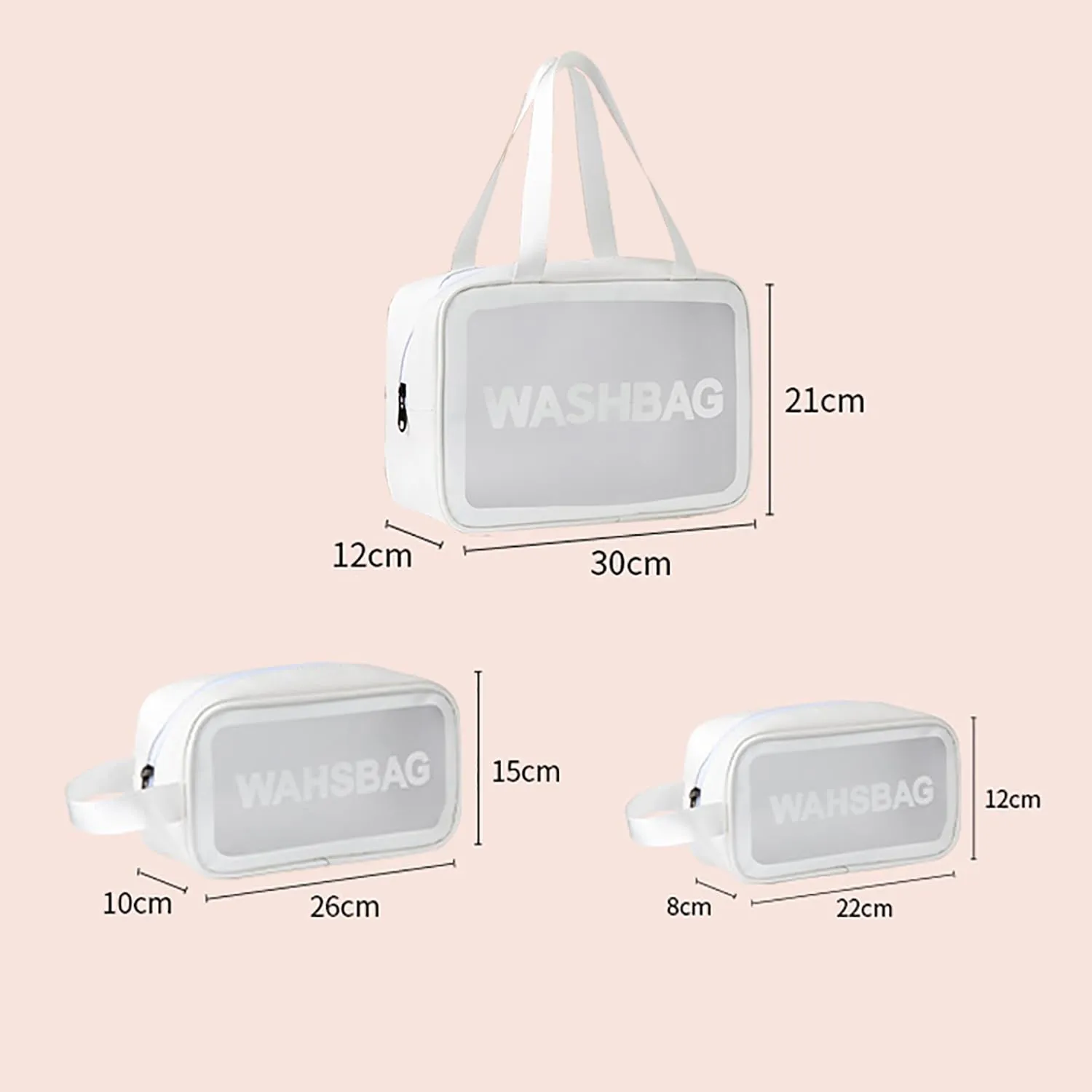 Homestic Set of 3 Toiletry Bag | Travel Storage Carry Pouch | Waterproof Cosmetic Bags | Portable Carry Pouch for Men-Women | Transparent Wash Bag with Handle | ZH021WT | White