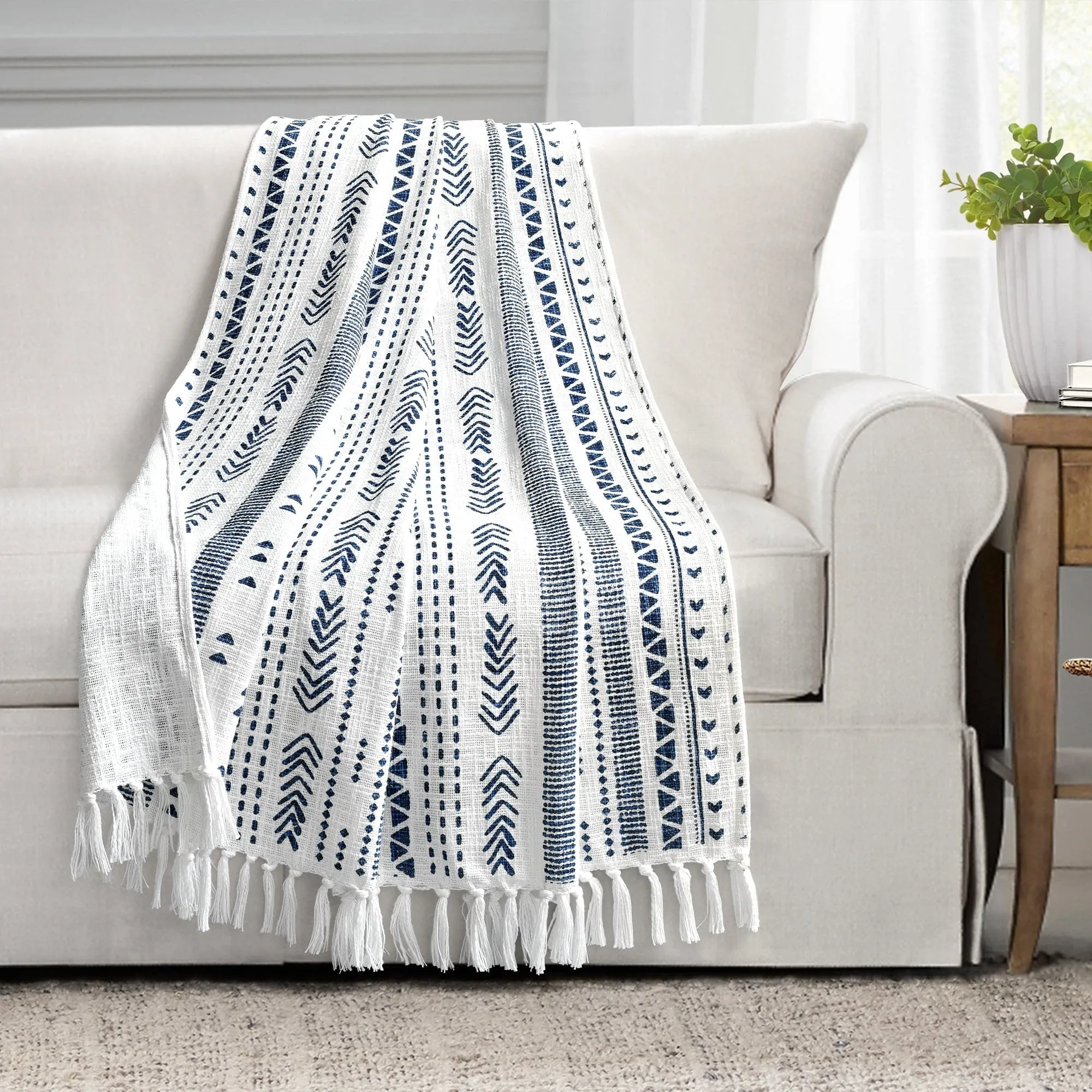 Hygge Stripe Cotton Slub Tassel Fringe Throw