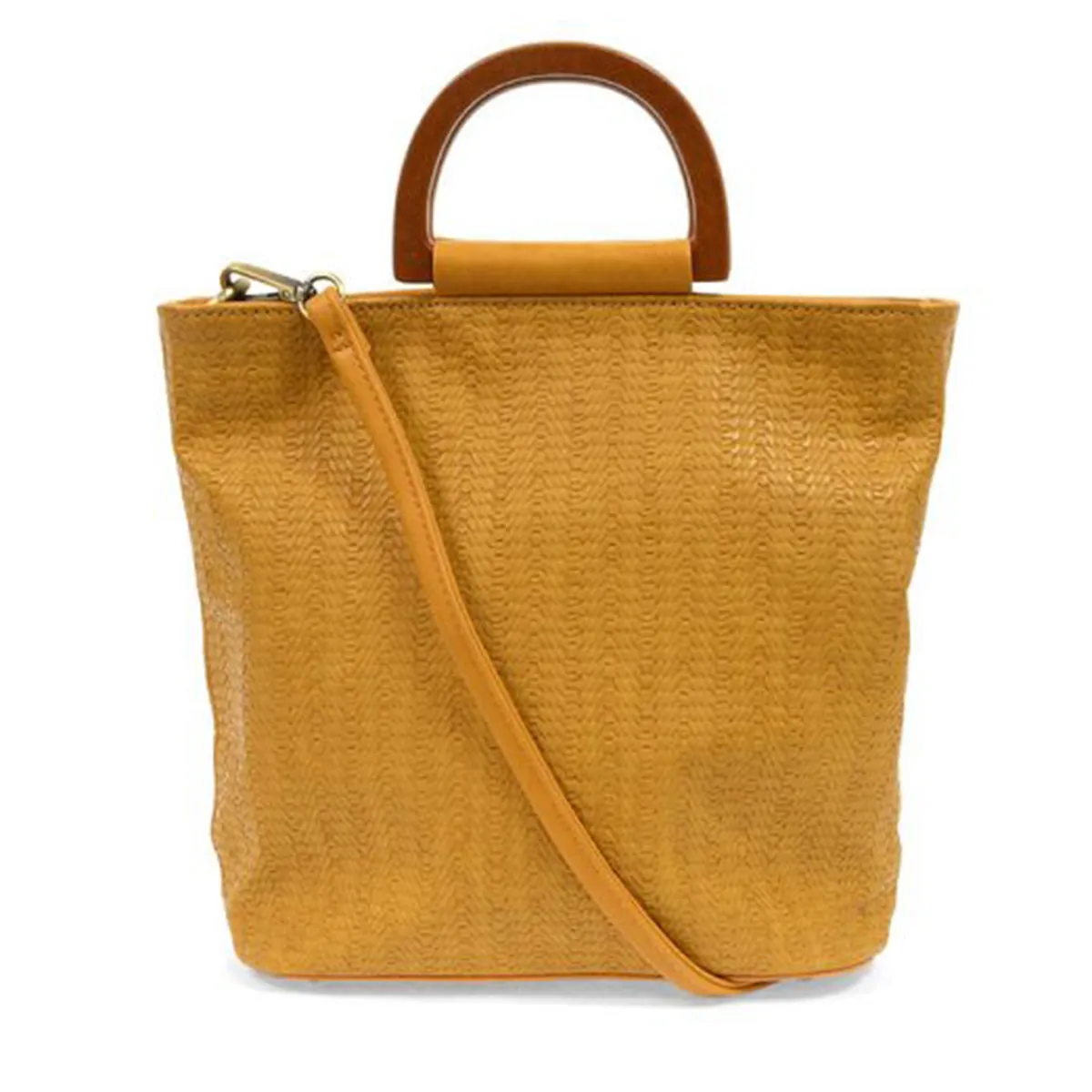 JOY SUSAN WOOD HANDLE WOVEN TOTE TAWNY BROWN