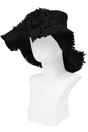 JUNYA WATANABE BLACK FELT HAT WITH ROSE AND FRINGE