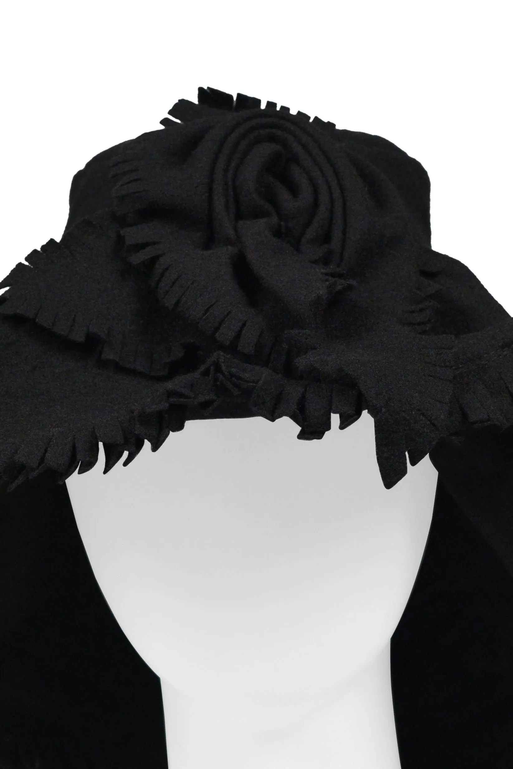 JUNYA WATANABE BLACK FELT HAT WITH ROSE AND FRINGE