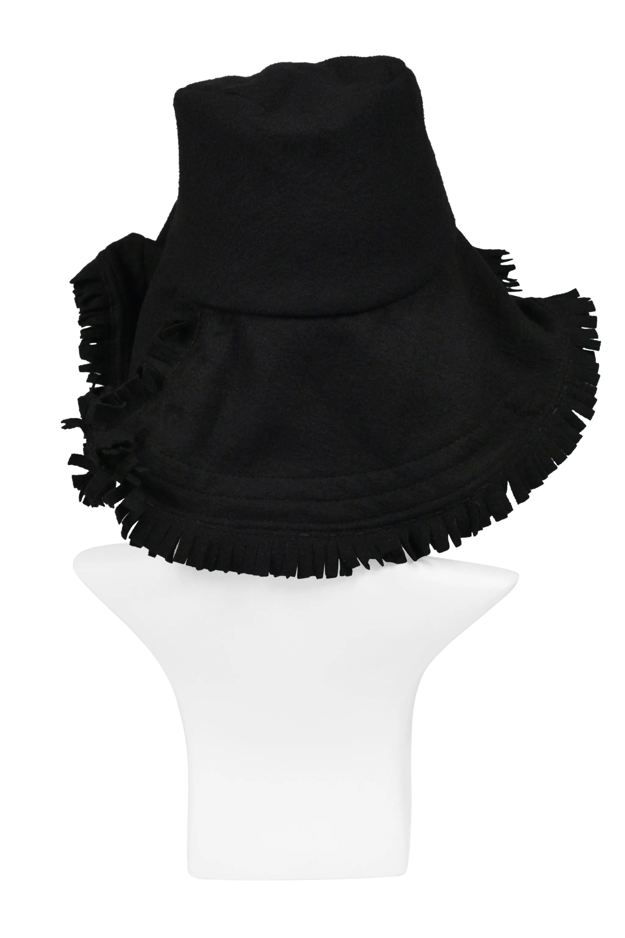 JUNYA WATANABE BLACK FELT HAT WITH ROSE AND FRINGE