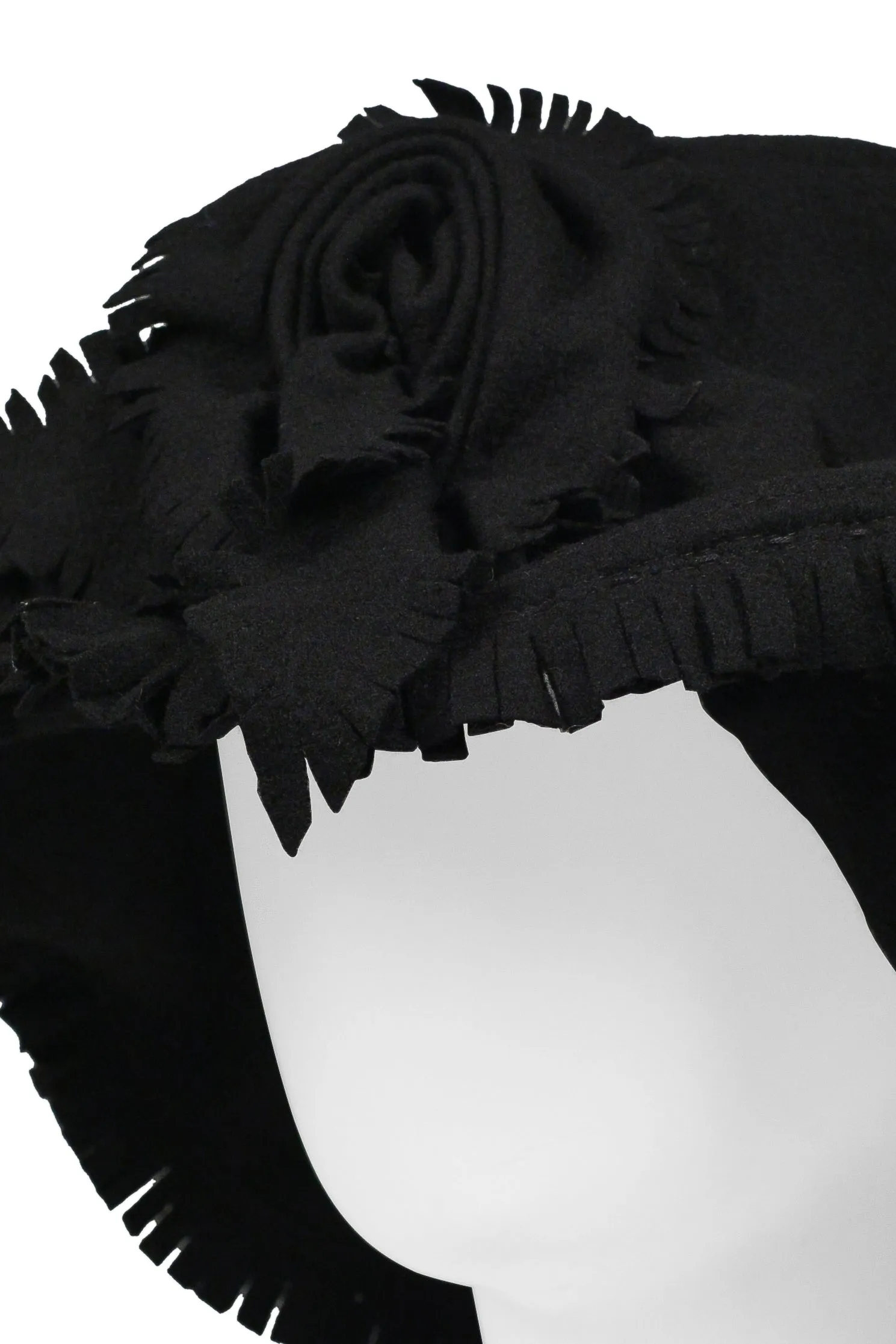 JUNYA WATANABE BLACK FELT HAT WITH ROSE AND FRINGE