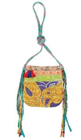 Kantha Patchwork Fringe Crossbody Handbag