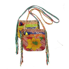 Kantha Patchwork Fringe Crossbody Handbag