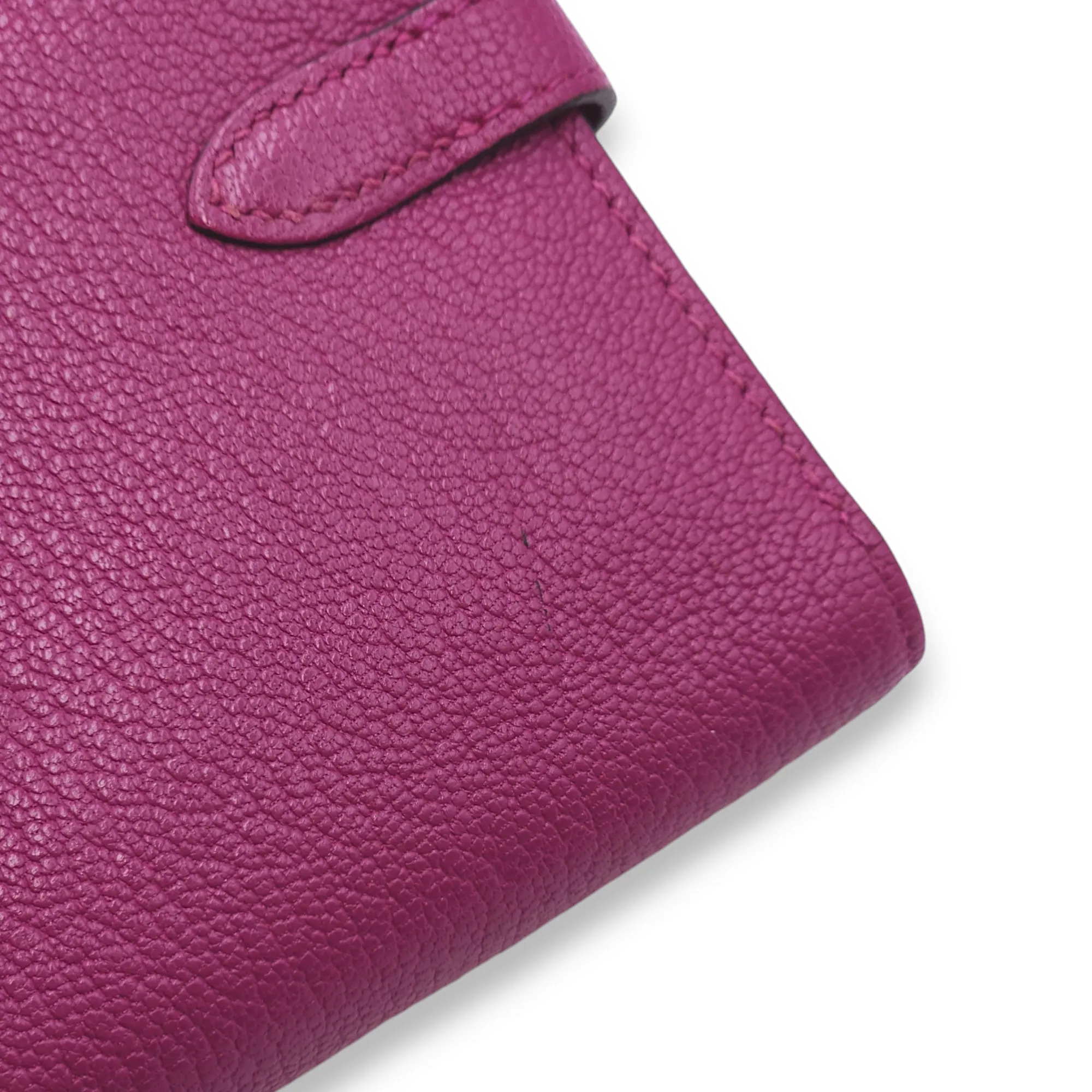 Kelly Depliant Rose Pourpre Wallet in Chevre Mysore, Palladium hardware