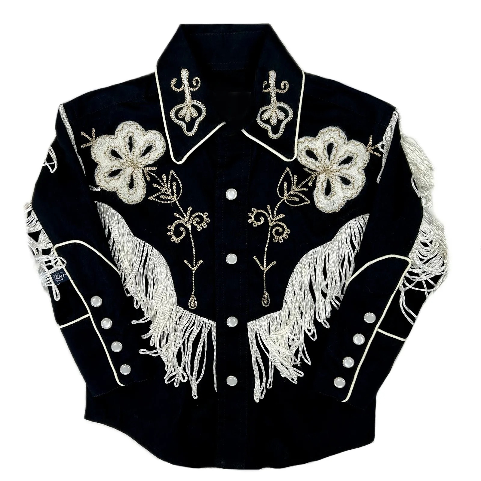 Kid's Embroidered Vintage Fringe Black Western Shirt