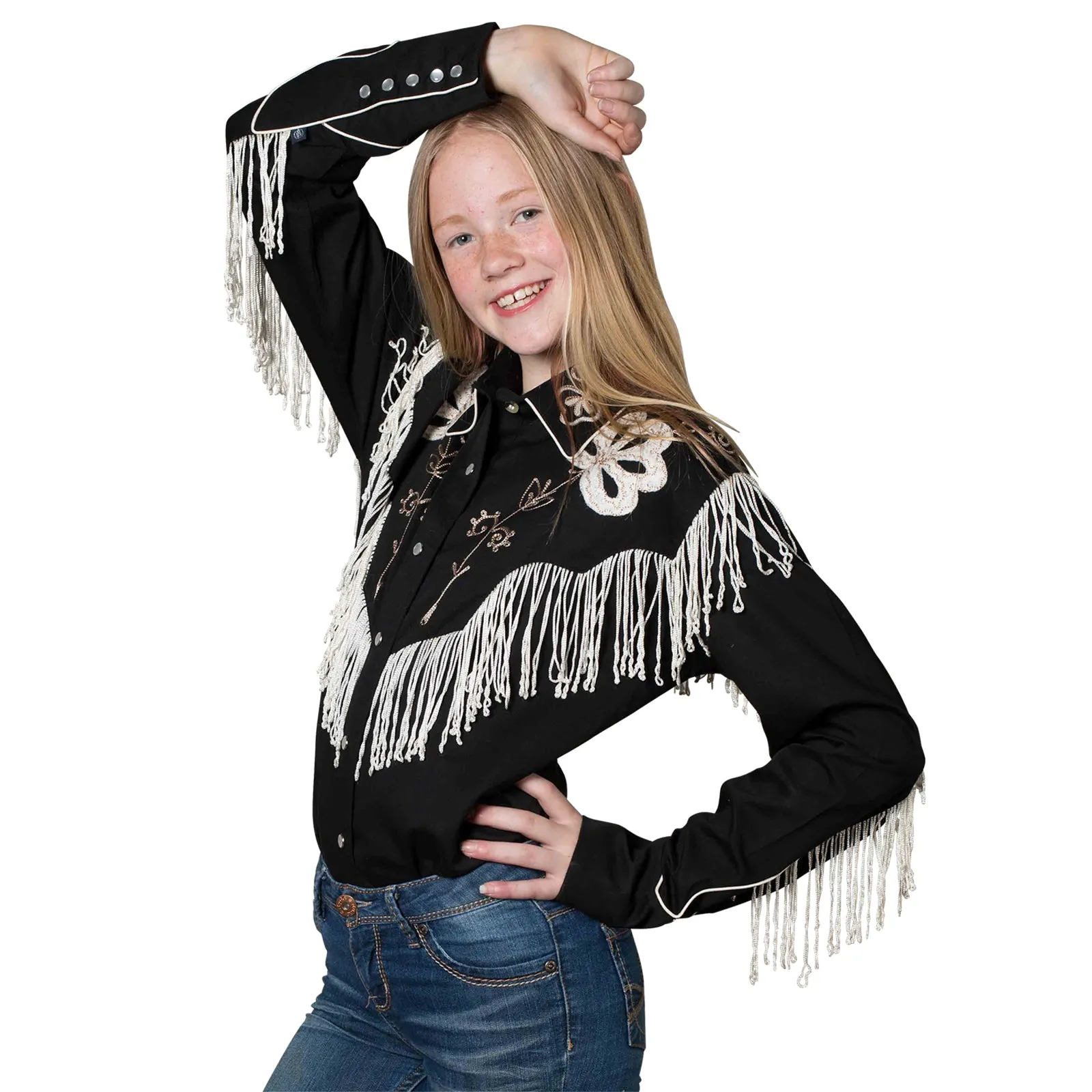 Kid's Embroidered Vintage Fringe Black Western Shirt