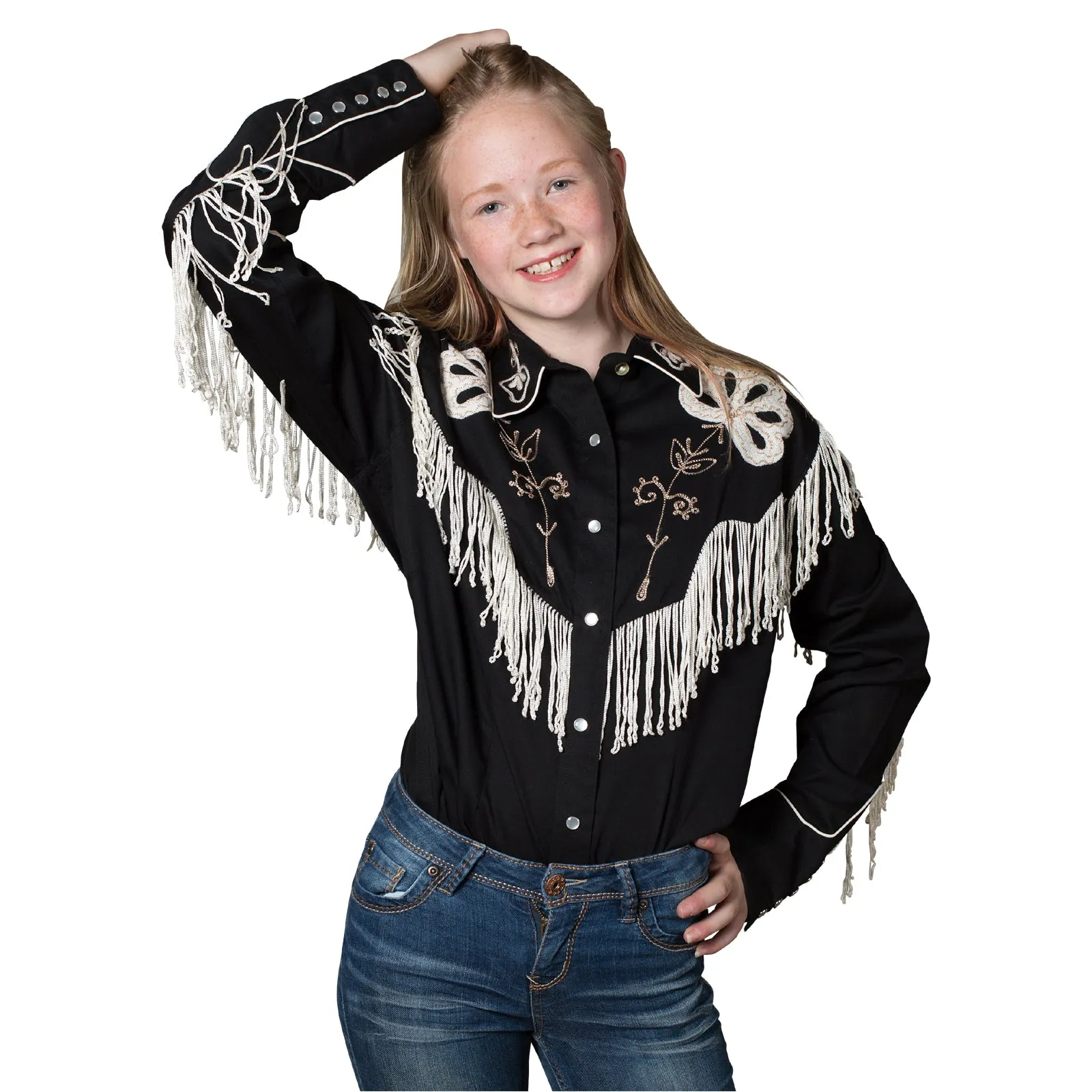 Kid's Embroidered Vintage Fringe Black Western Shirt