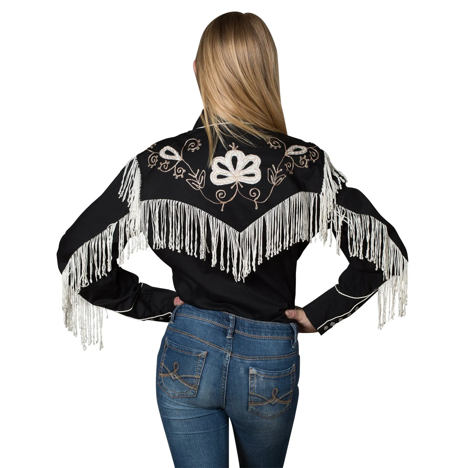 Kid's Embroidered Vintage Fringe Black Western Shirt