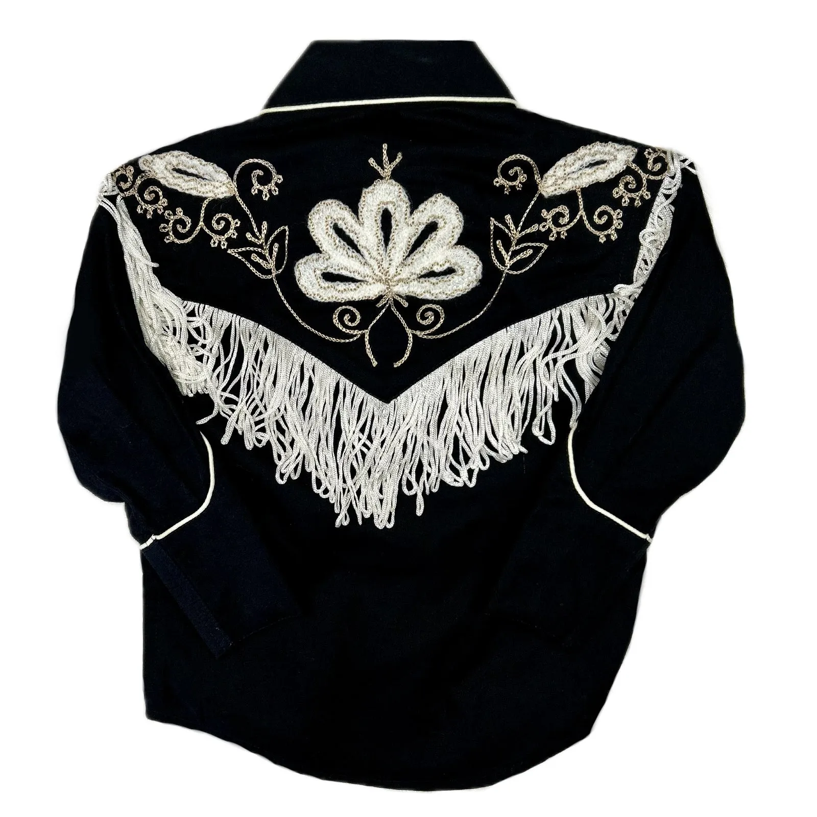 Kid's Embroidered Vintage Fringe Black Western Shirt