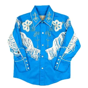 Kid's Embroidered Vintage Fringe Turquoise Western Shirt