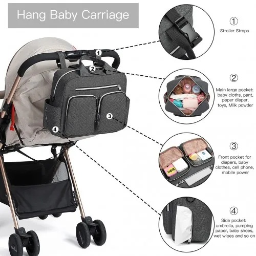 Kono Durable & Functional Changing Tote Bag for Moms & Dads - Dark Grey | Spacious Diaper Bag | Waterproof & Stylish Design