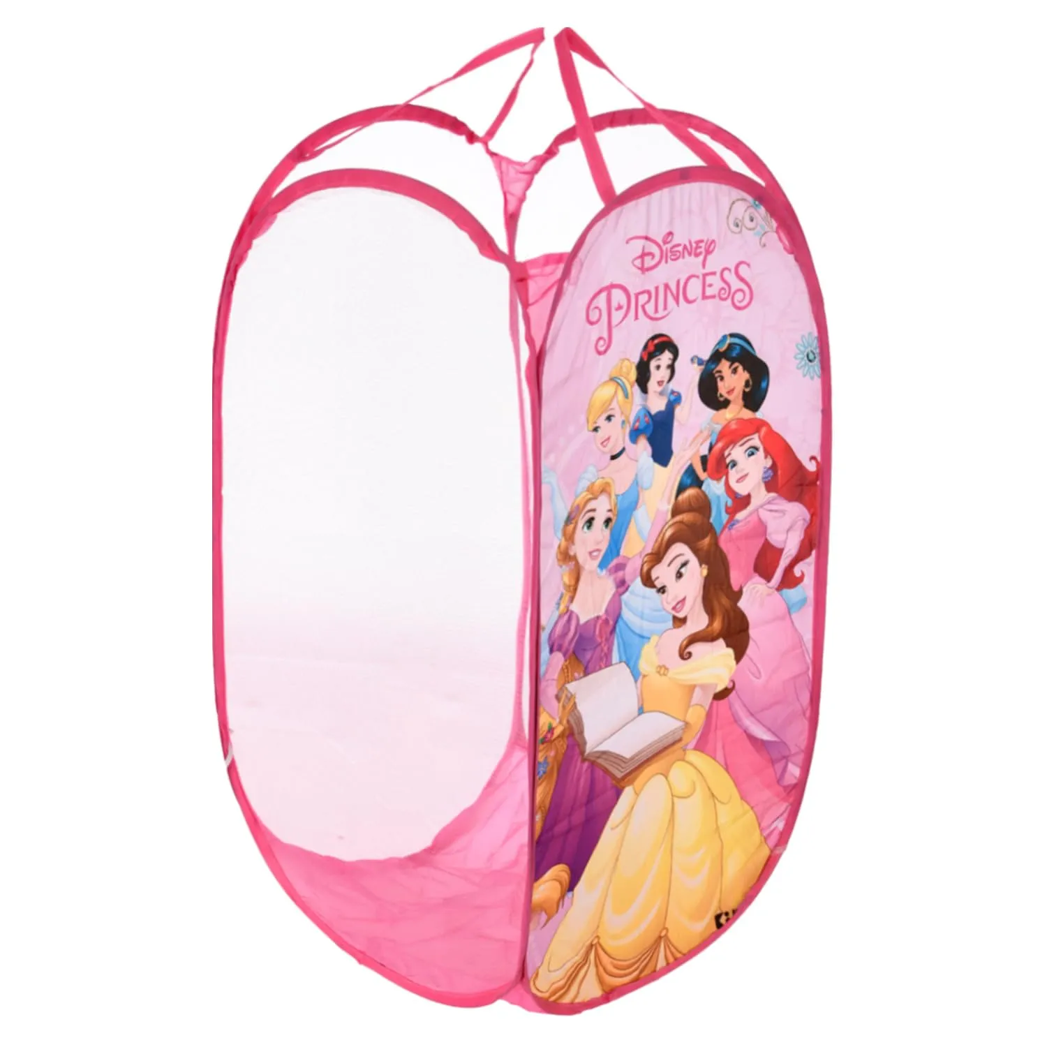 Kuber Industries Disney Princess Laundry Basket | Net Foldable Laundry | Nylon Storage Basket with Handle | Clothes Basket for Home | Toy Storage | Pink