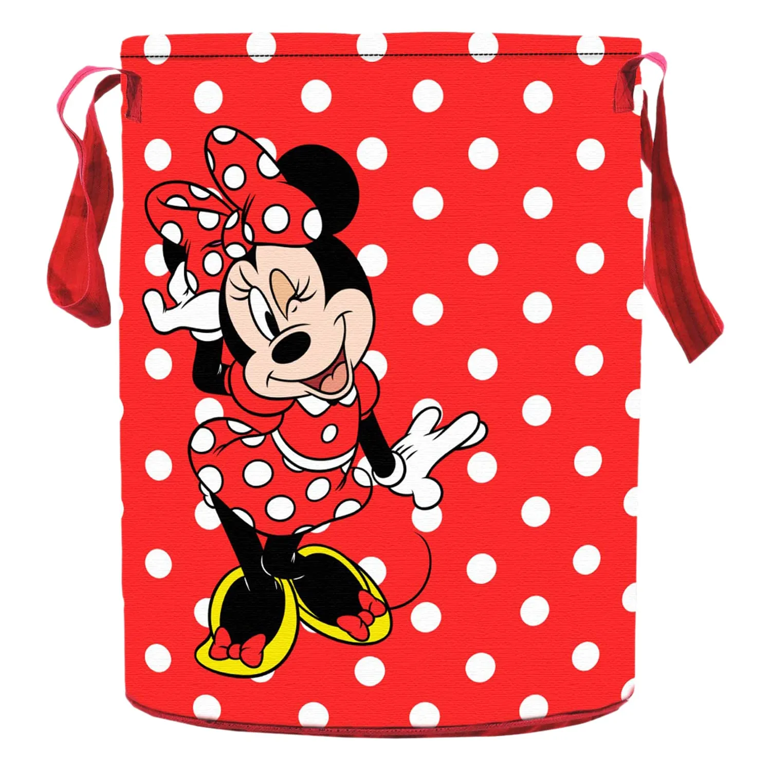 Kuber Industries Minnie Print Polyester Foldable Large Laundry basket with & Handle 45 liter -Pack of 2 (Red)