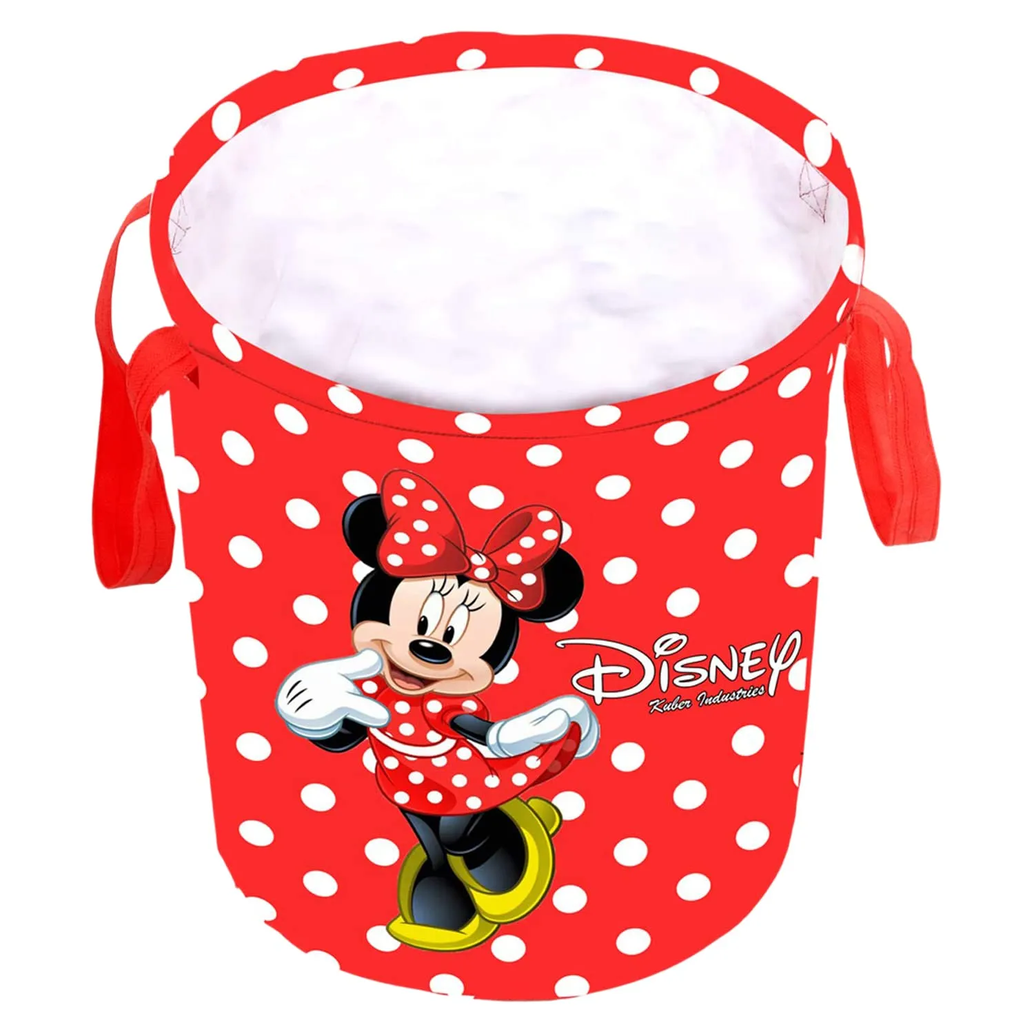 Kuber Industries Minnie Print Polyester Foldable Large Laundry basket with & Handle 45 liter -Pack of 2 (Red)