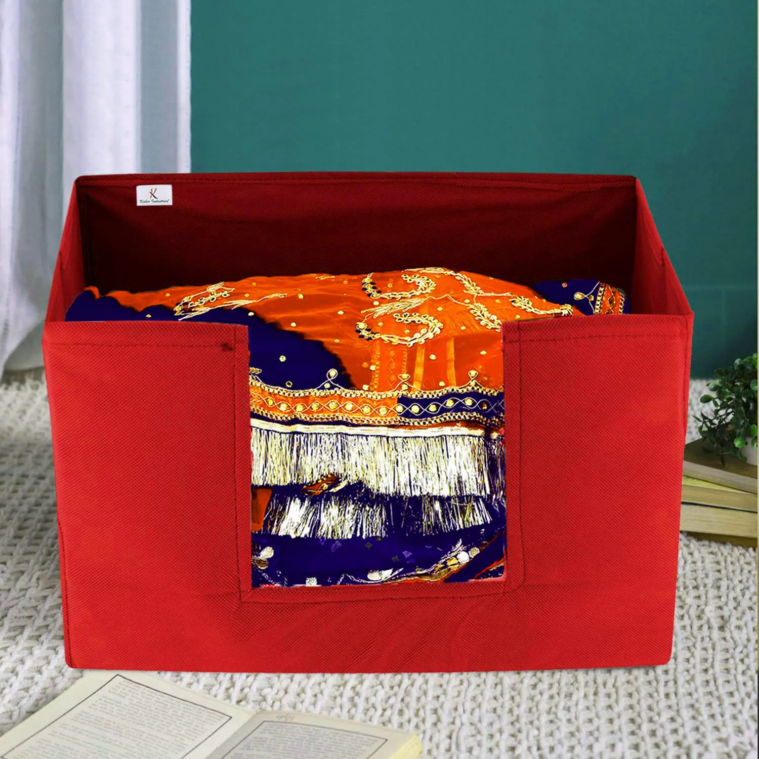 Kuber Industries Non-Woven Fabric Foldable Cloth Storage Boxes Organizer for Wardrobe With Handle (Red)-KUBMART11433 (F_26_KUBMART016916)