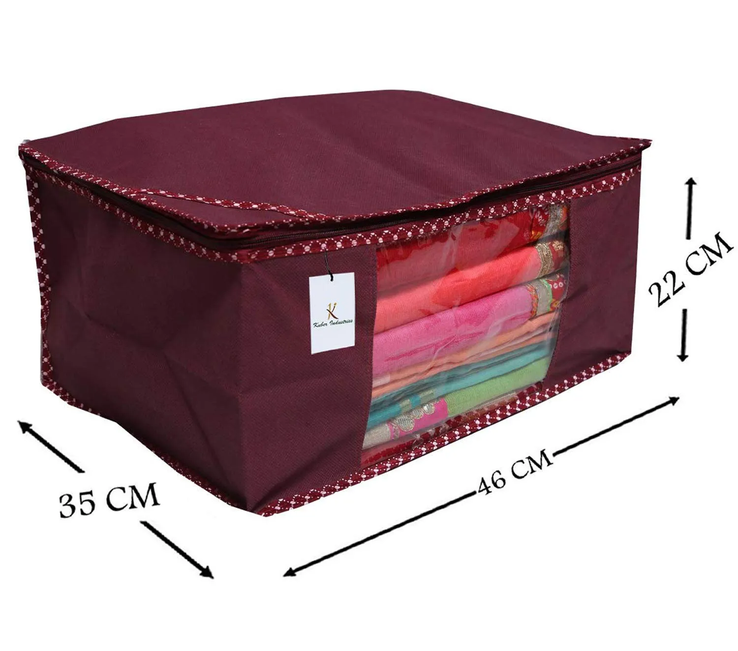 Kuber Industries Saree Covers With Zip|Clothes Storage Bag|Garment Bag For Travel, Wedding, Storage|Pack of 12|Maroon