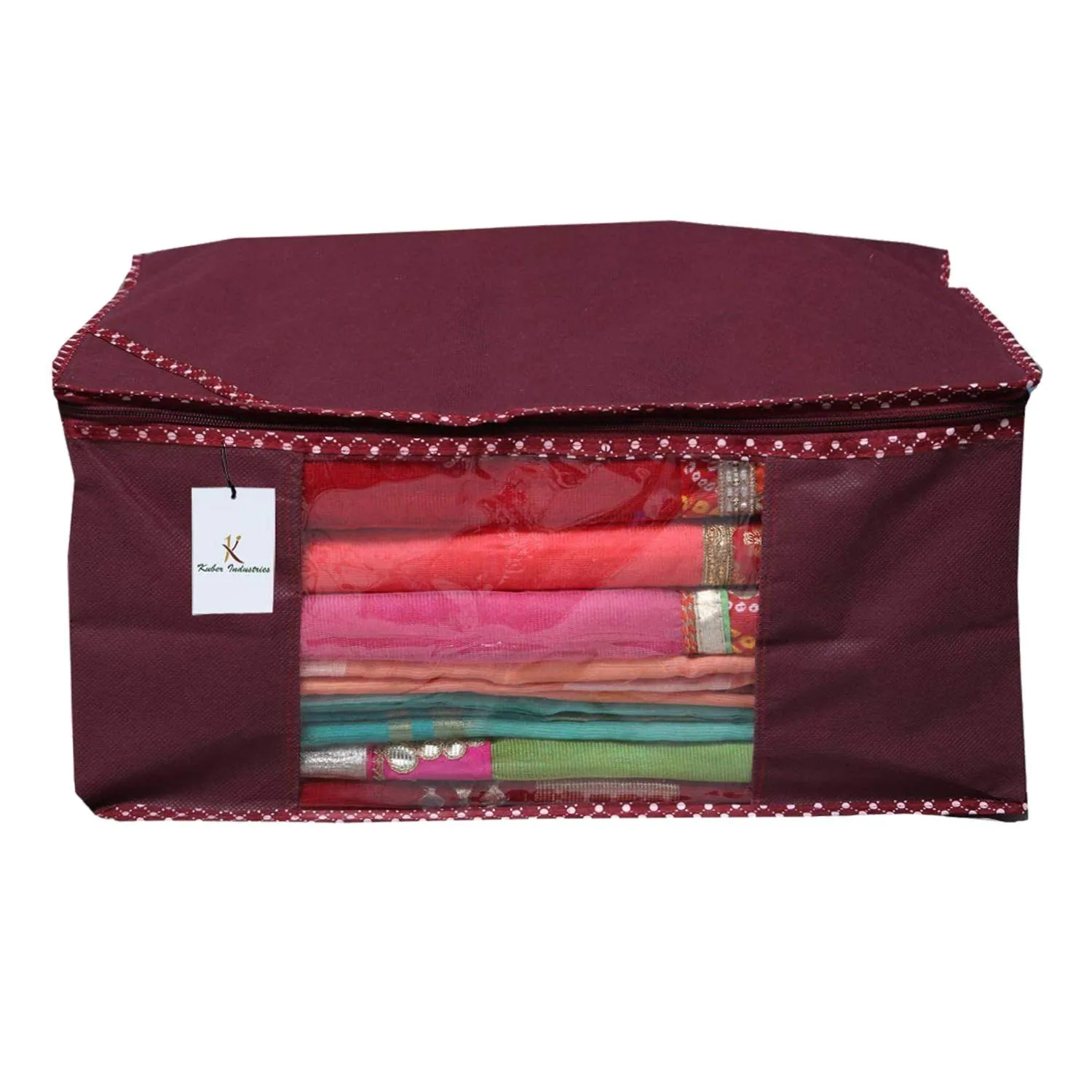 Kuber Industries Saree Covers With Zip|Clothes Storage Bag|Garment Bag For Travel, Wedding, Storage|Pack of 12|Maroon