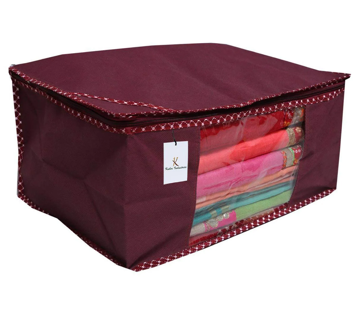 Kuber Industries Saree Covers With Zip|Clothes Storage Bag|Garment Bag For Travel, Wedding, Storage|Pack of 12|Maroon