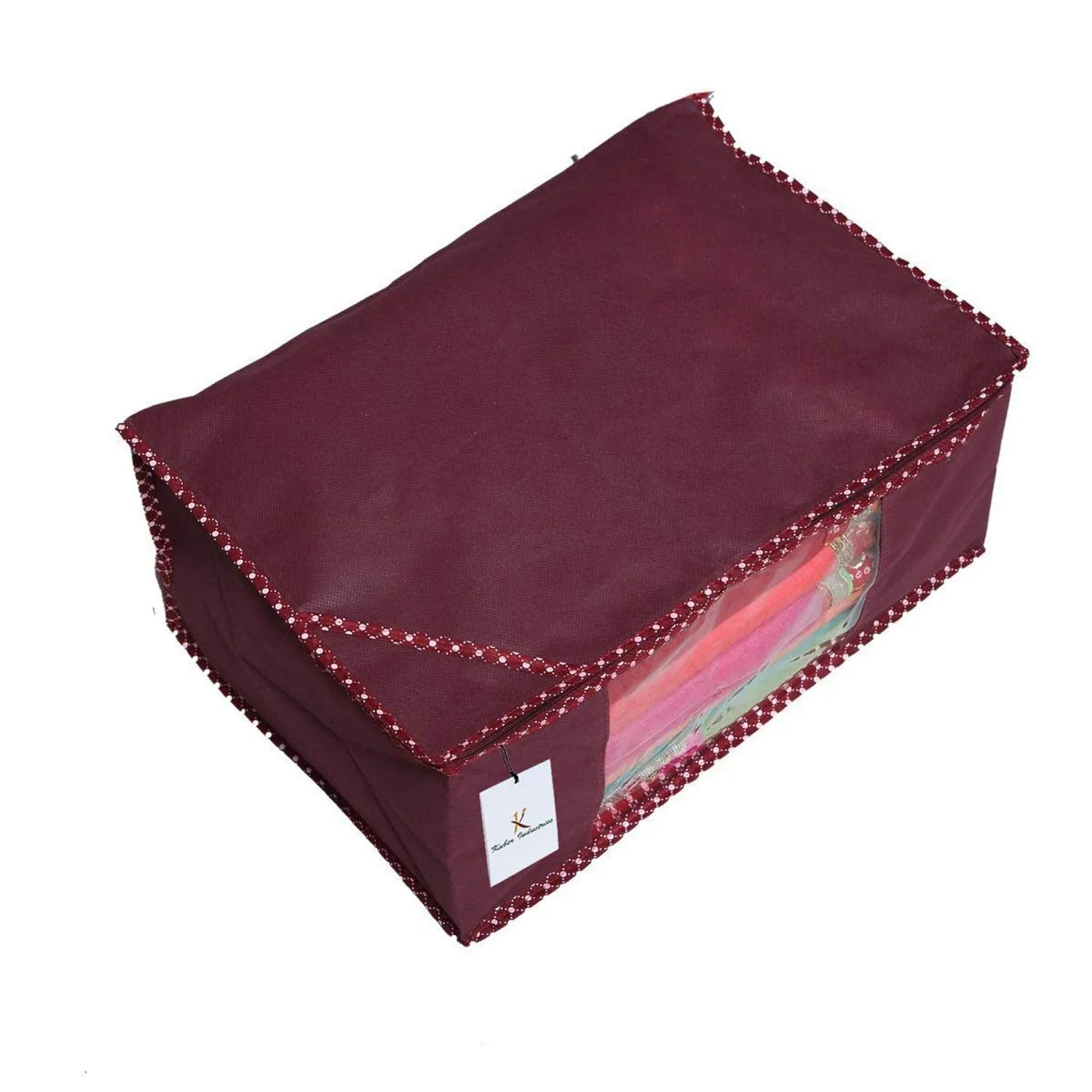 Kuber Industries Saree Covers With Zip|Clothes Storage Bag|Garment Bag For Travel, Wedding, Storage|Pack of 12|Maroon