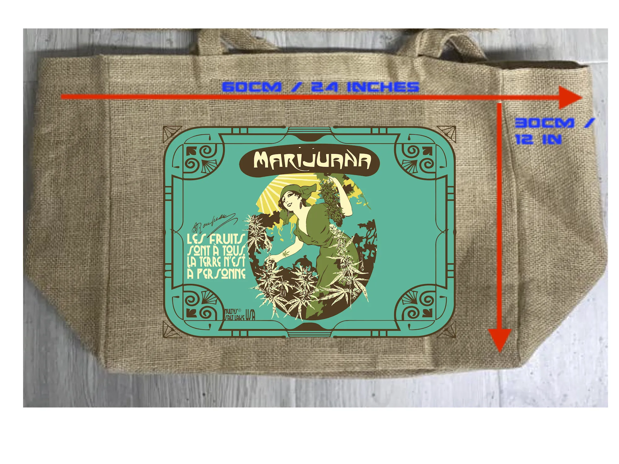 LA FRANCAISE MARIJUANA  BURLAP TOTE BAG ( sold by the piece )