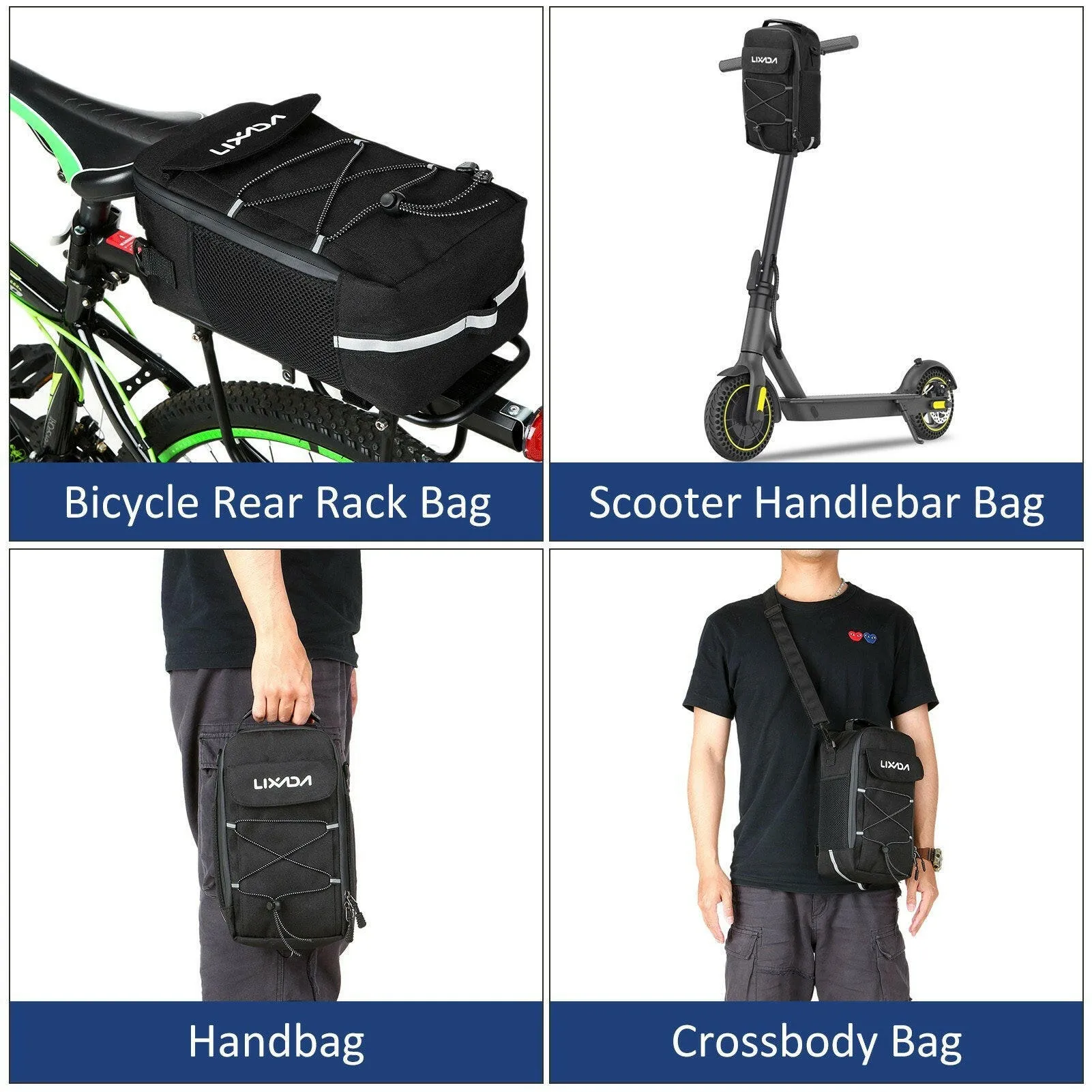 Lixada Bike Trunk Bag Insulated Cooler Bag Multifunctional Bicycle Rear Rack Bag Scooter Handlebar Bag Shoulder Bag Cycling Luggage Storage Bag Pannier