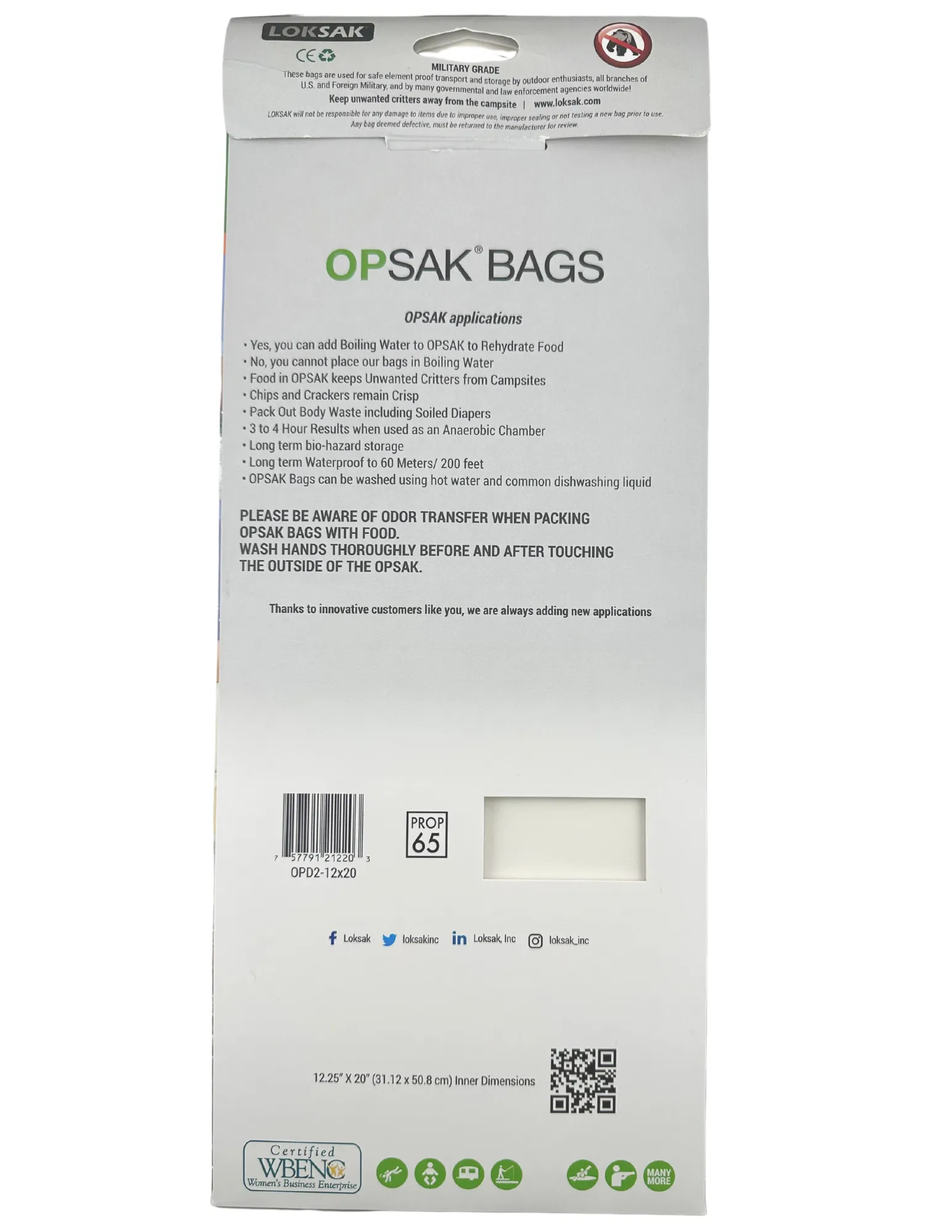 LOKSAK - OPSAK Odorproof Dry Bags for Backpacking, Hiking and Storage- Resealable Reusable and Recyclable Storage Bags (2-Pack 12 Inch x 20 Inch)