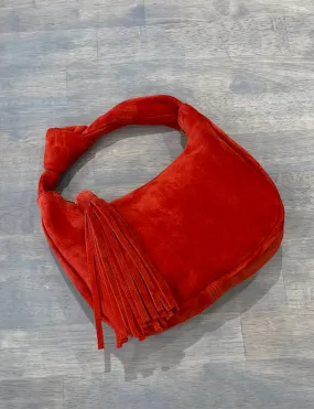 Lola Mini Knot Hobo Handbag, Red Suede