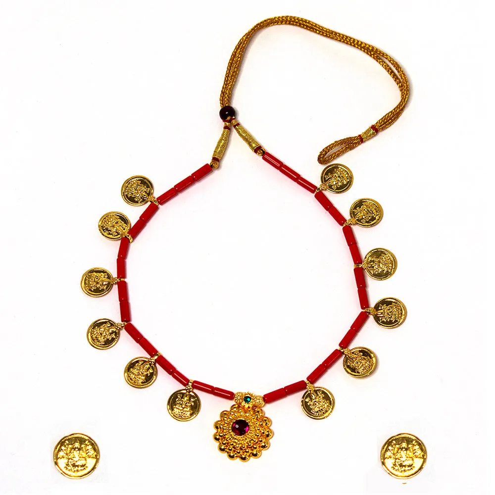 Mahalaxmi Coins Powla Mani Necklace Set