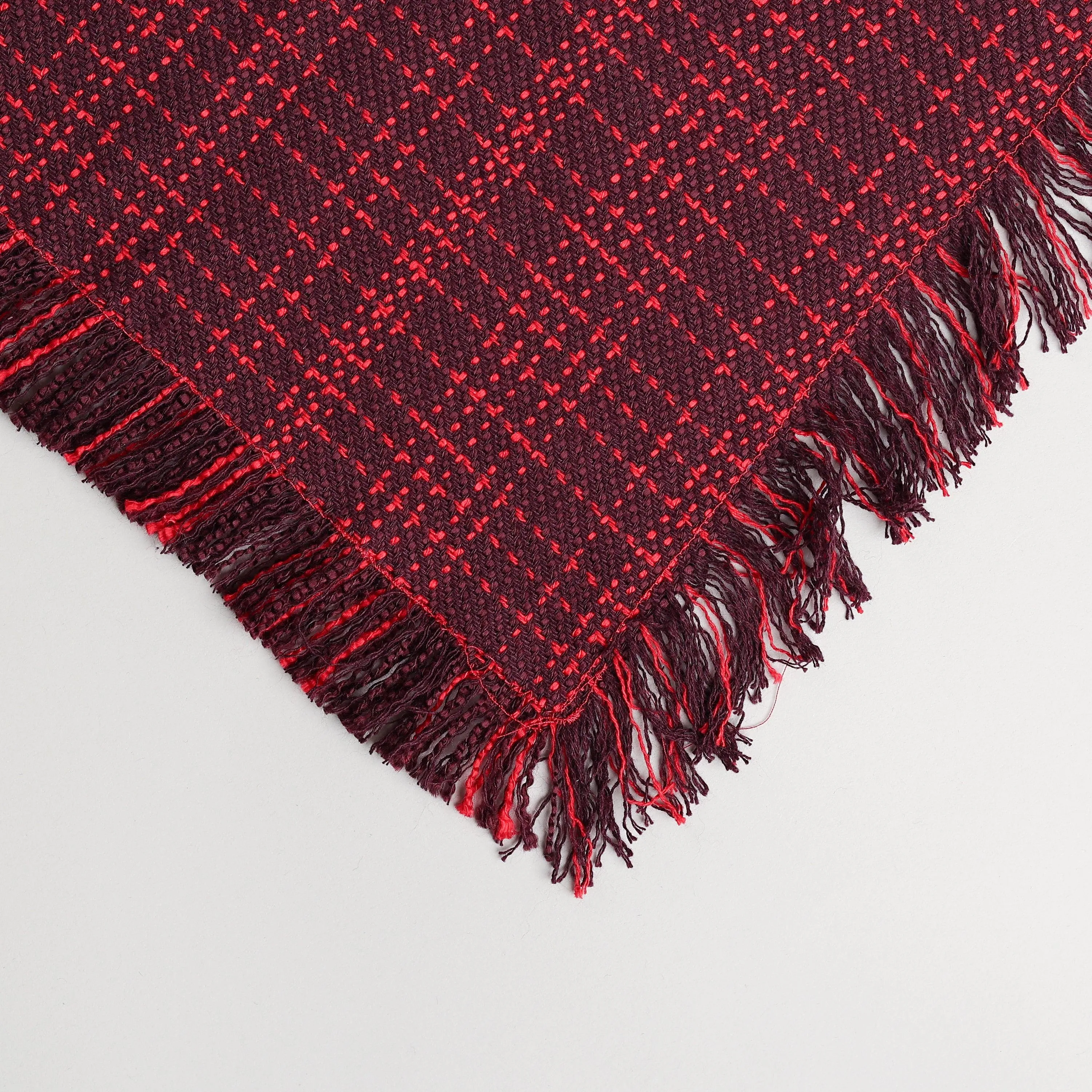 Maroon and Beige Check Throw Blankets 58" x 70"  1.5" Fringe